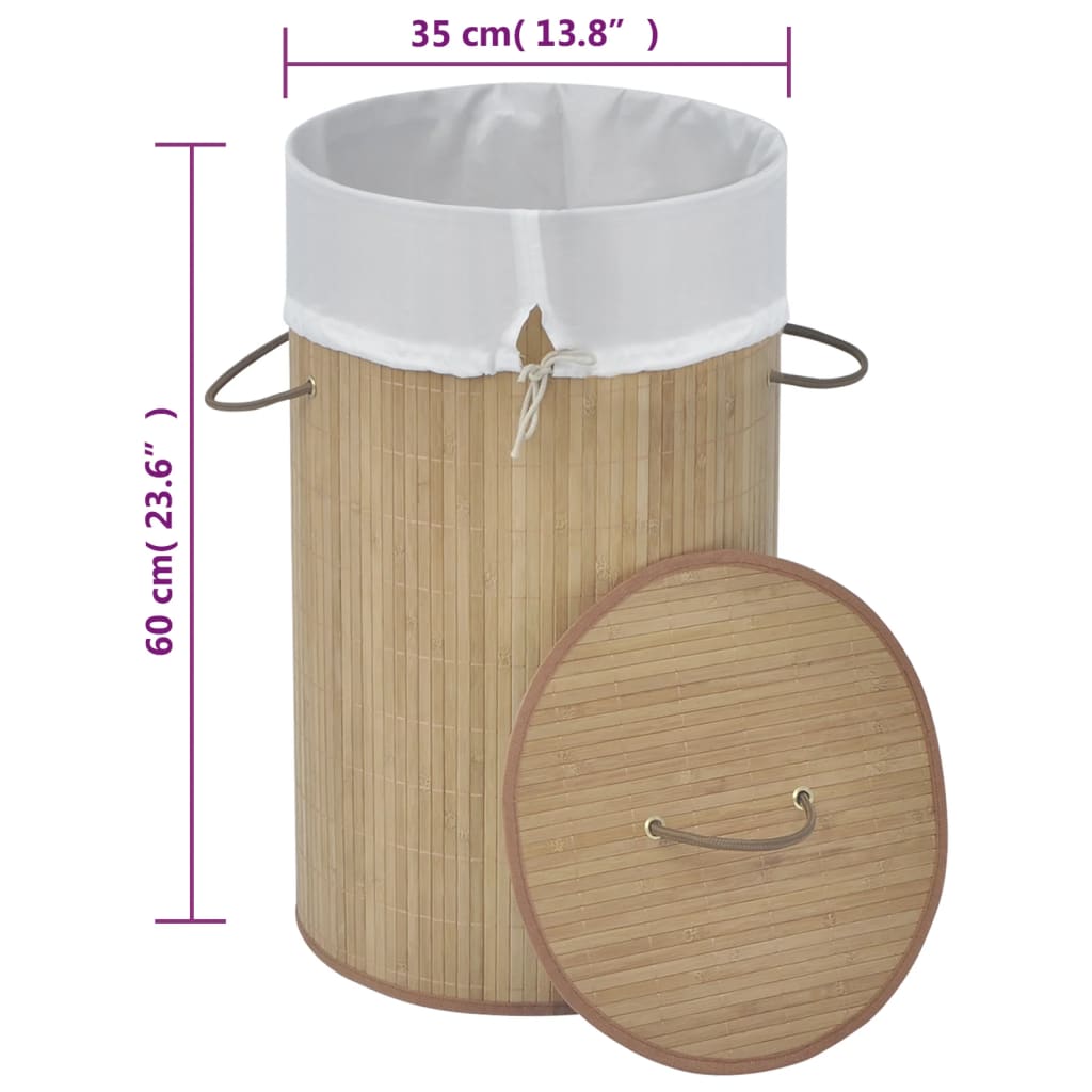 Bamboo Laundry Bin Round Natural