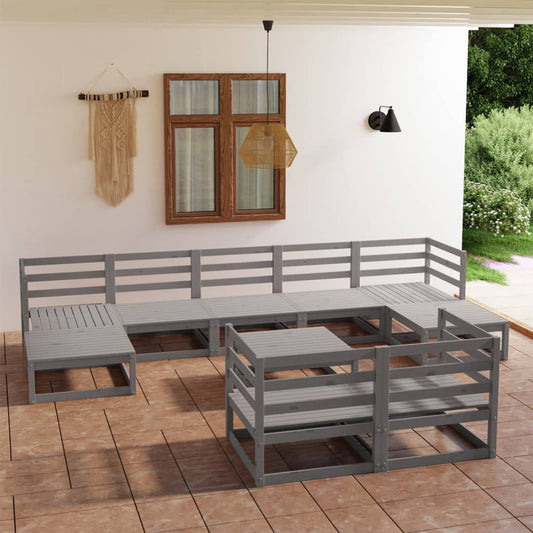 10 Piece Garden Lounge Set Grey Solid Pinewood