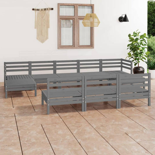 10 Piece Garden Lounge Set Grey Solid Wood Pine