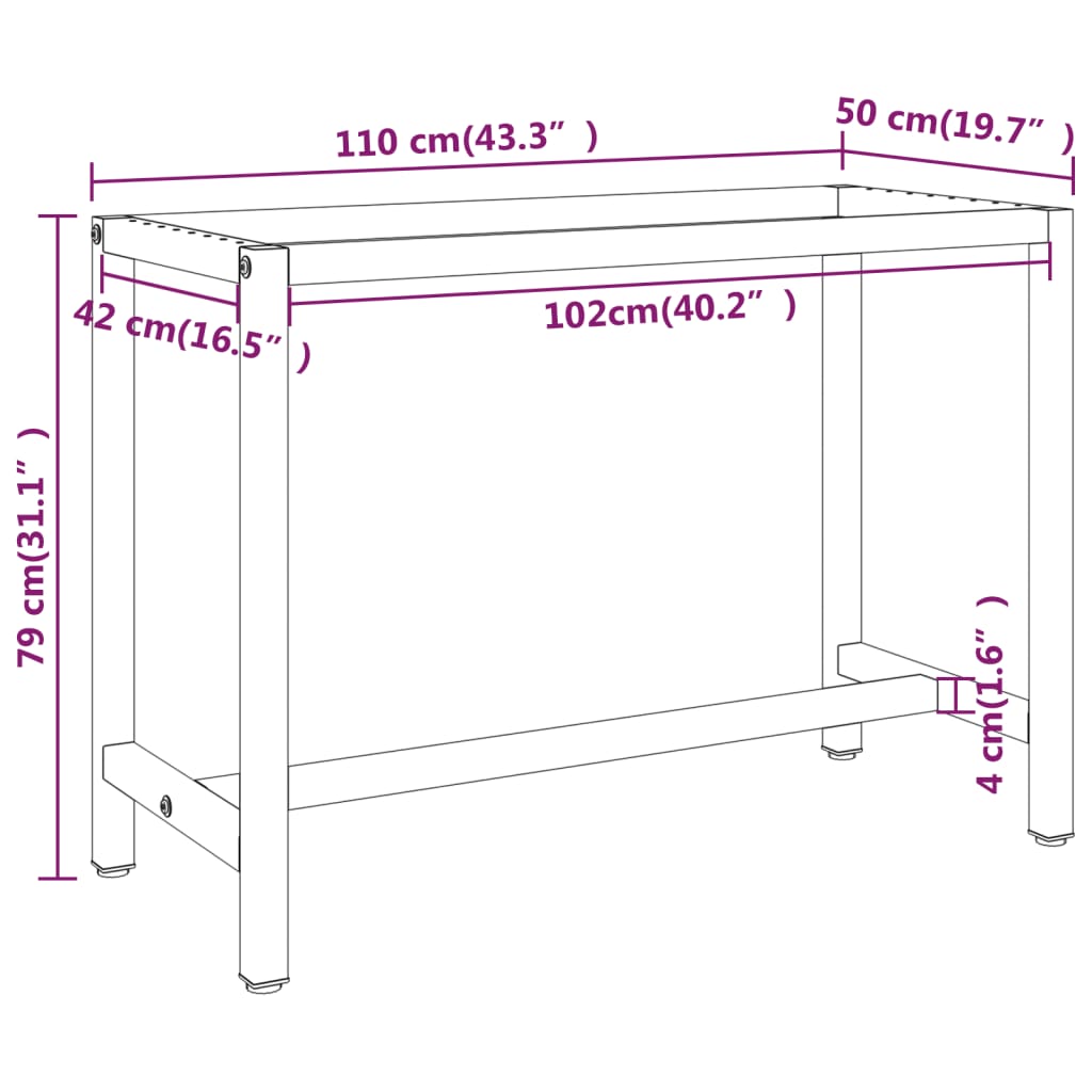 Work Bench Frame Matte Black and Matte Red 110x50x79 cm Metal