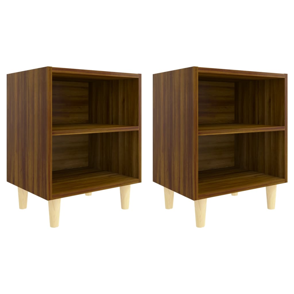 Bed Cabinets with Solid Wood Legs 2 pcs Brown Oak 40x30x50 cm