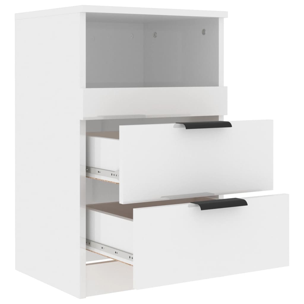 Bedside Cabinets 2 pcs High Gloss White Engineered Wood