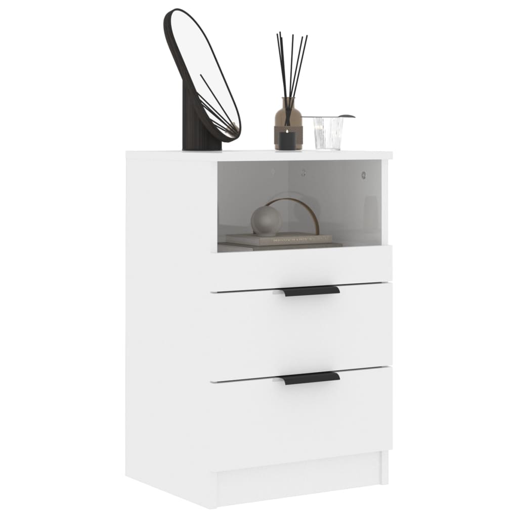 Bedside Cabinets 2 pcs High Gloss White Engineered Wood