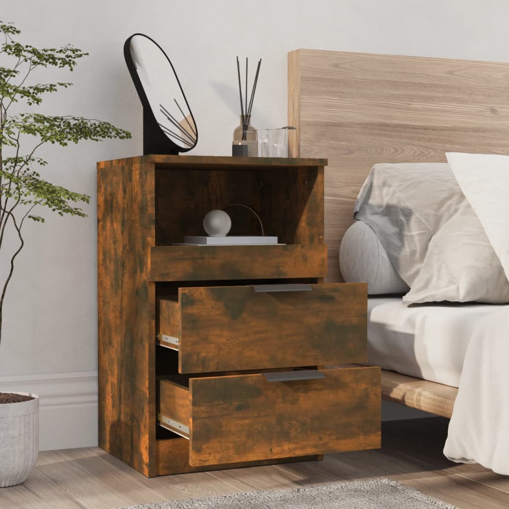 Bedside Cabinet Smoked Oak Engineered Wood