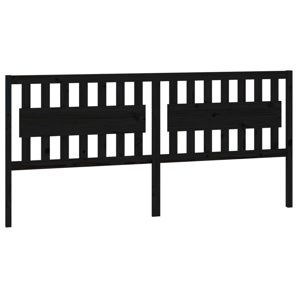 Bed Headboard Black 205.5x4x100 cm Solid Wood Pine