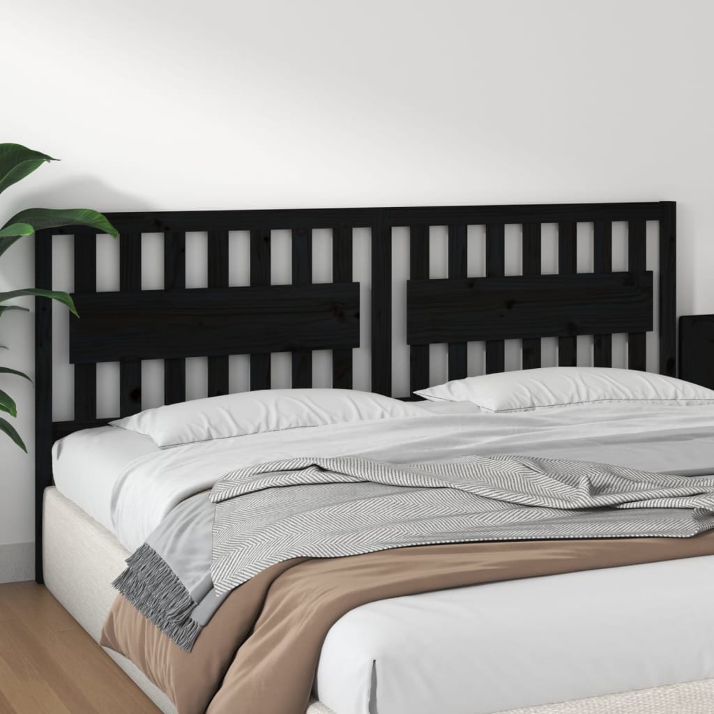 Bed Headboard Black 205.5x4x100 cm Solid Wood Pine