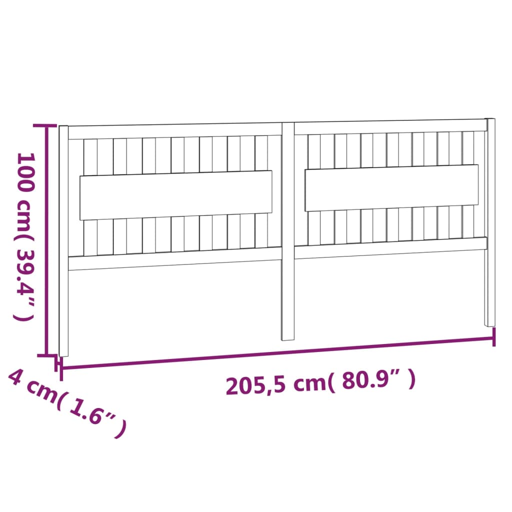 Bed Headboard Black 205.5x4x100 cm Solid Wood Pine