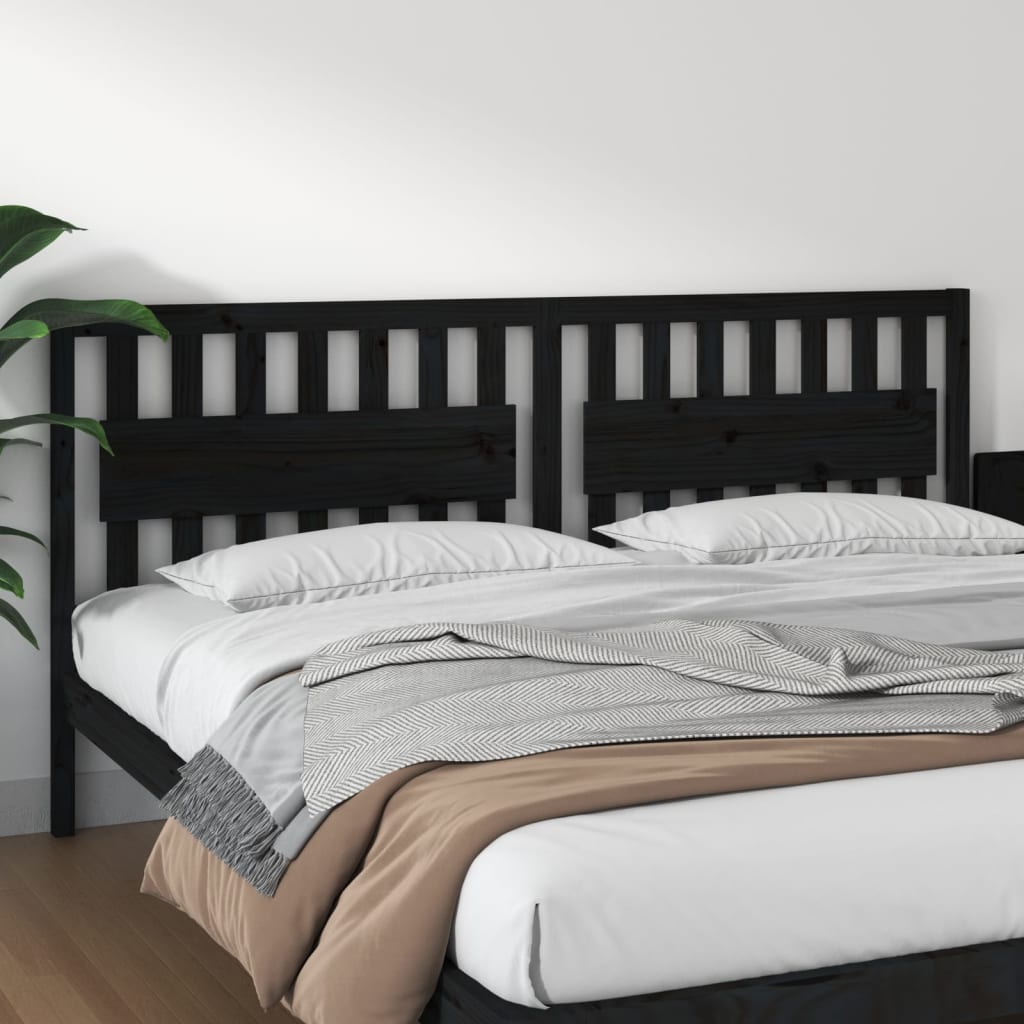 Bed Headboard Black 205.5x4x100 cm Solid Wood Pine