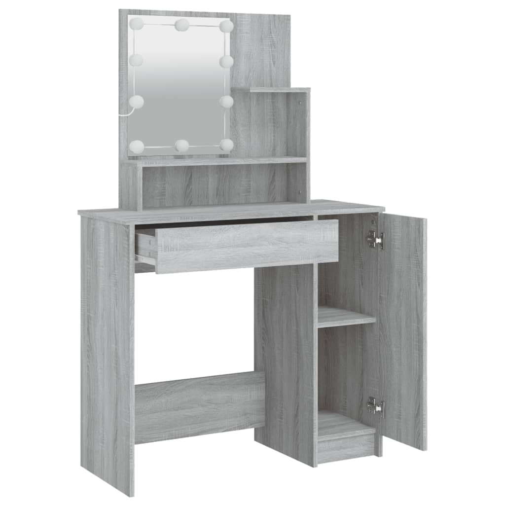 Dressing Table with LED Grey Sonoma 86.5x35x136 cm