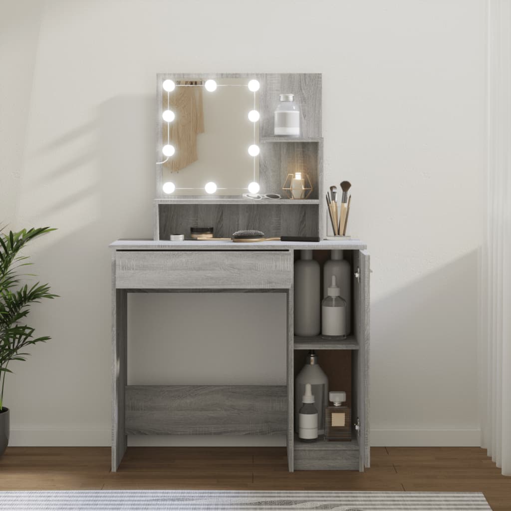 Dressing Table with LED Grey Sonoma 86.5x35x136 cm