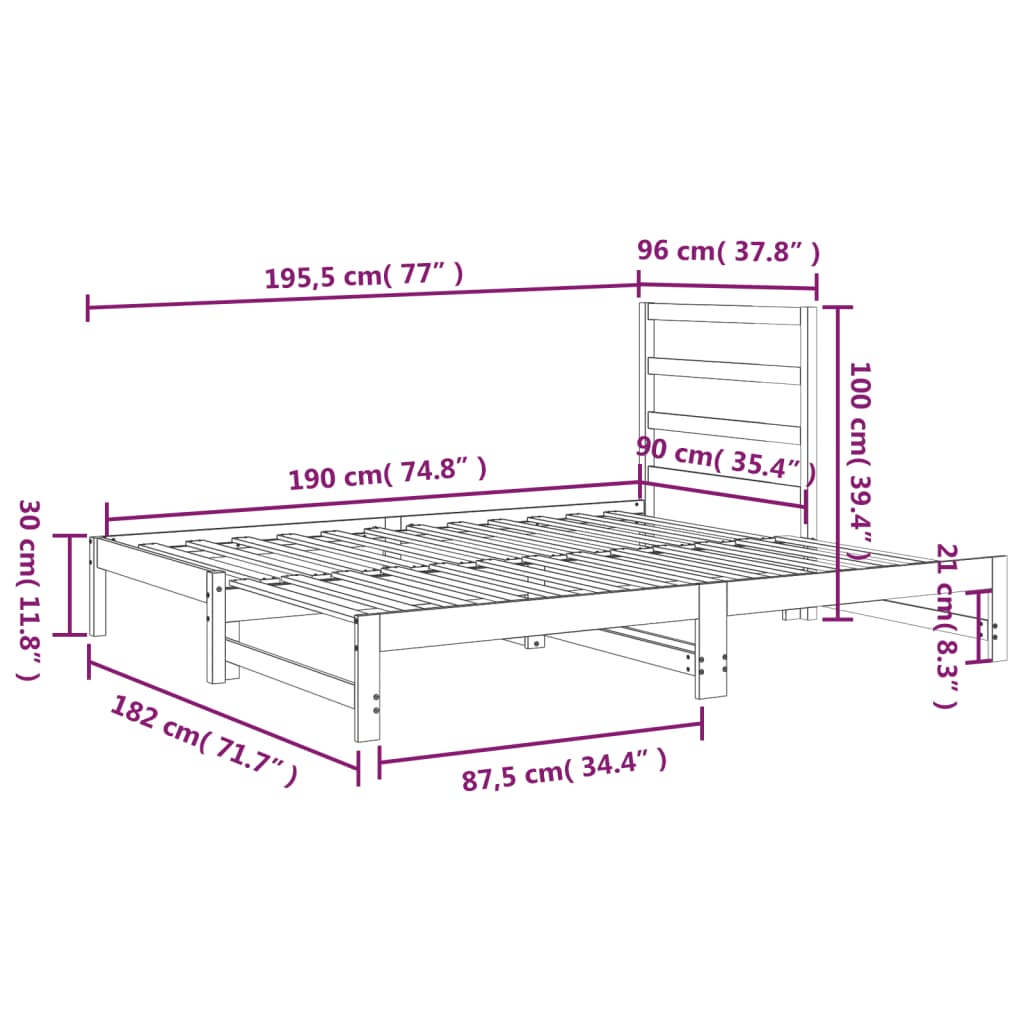 Pull-out Day Bed without Mattress Black 2x(90x190) cm