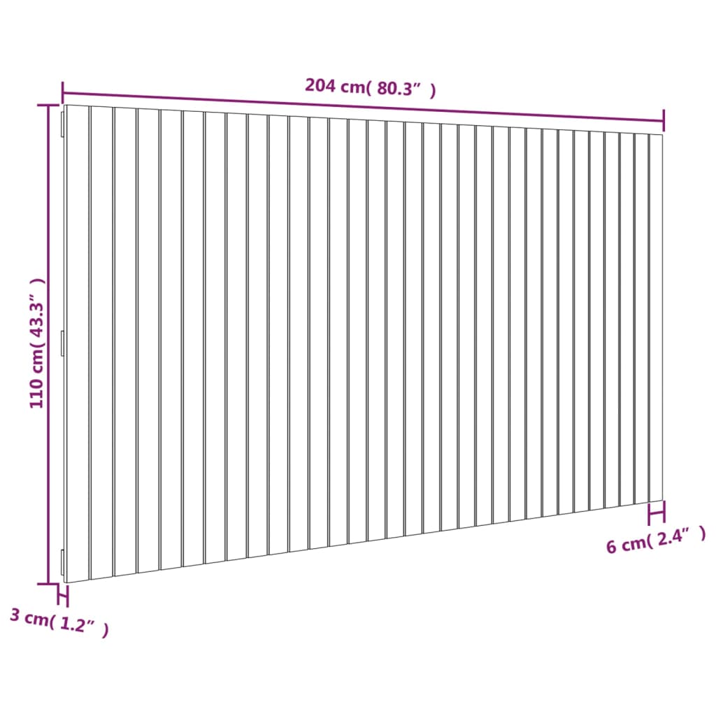 Wall Headboard White 204x3x110 cm Solid Wood Pine