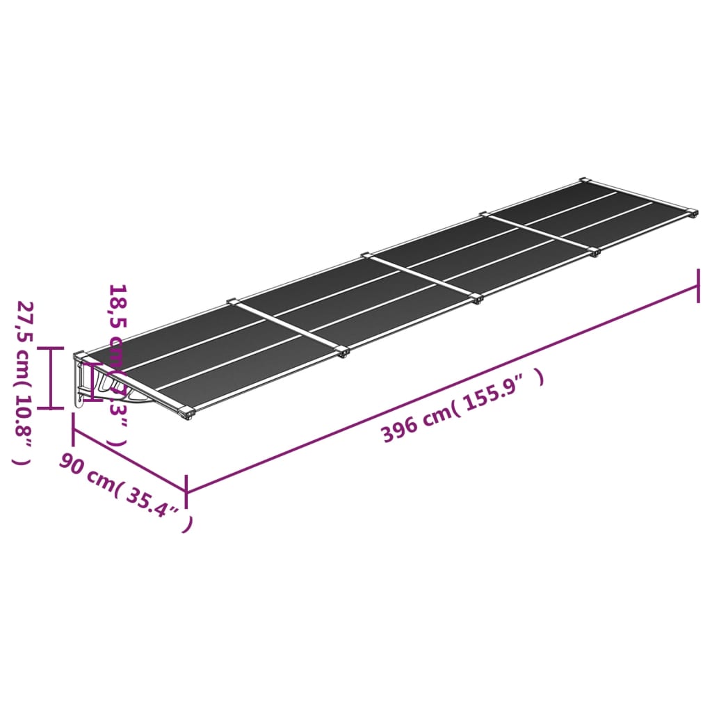 Door Canopy Black 396x90 cm Polycarbonate