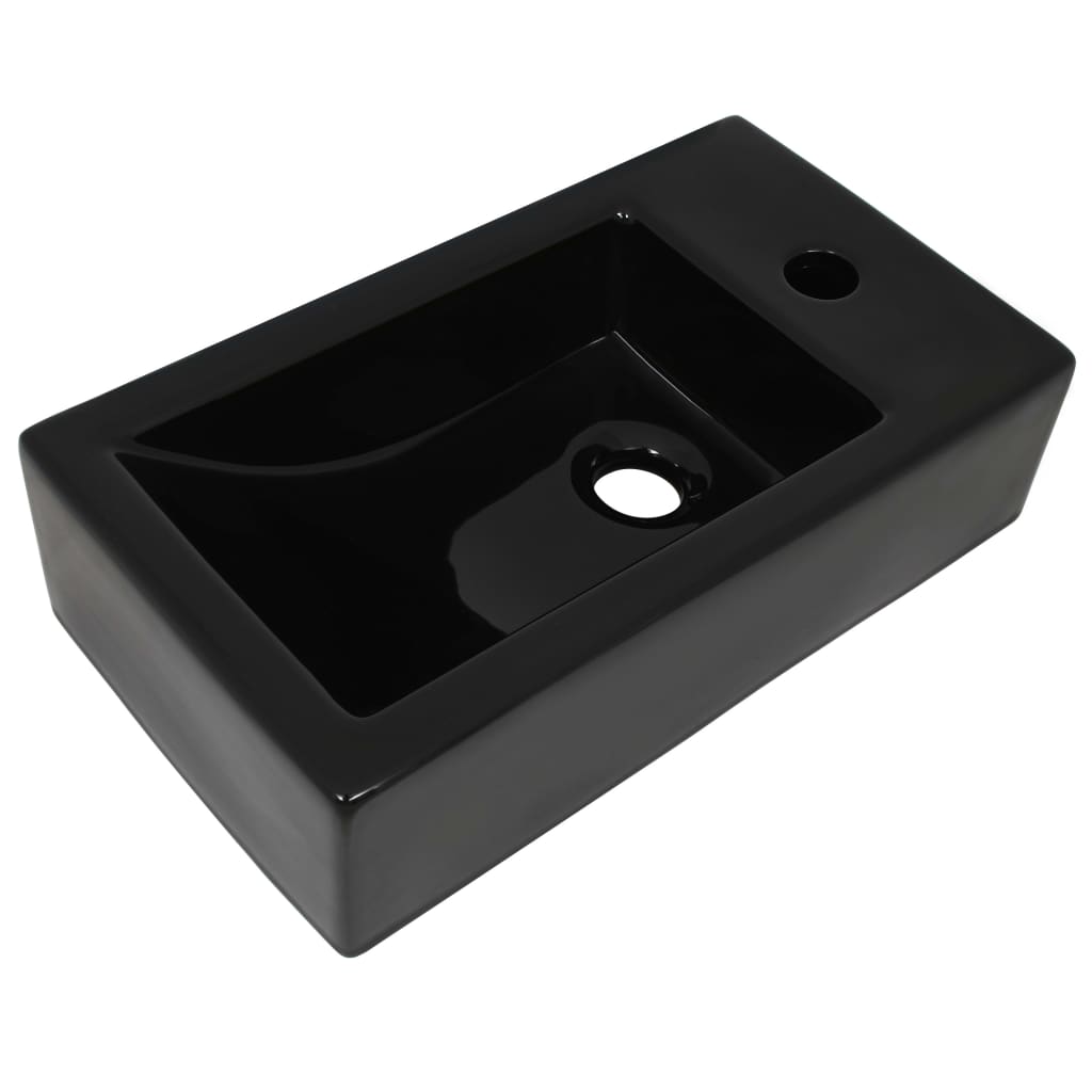 Basin with Faucet Hole Rectangular Ceramic Black 46x25.5x12 cm