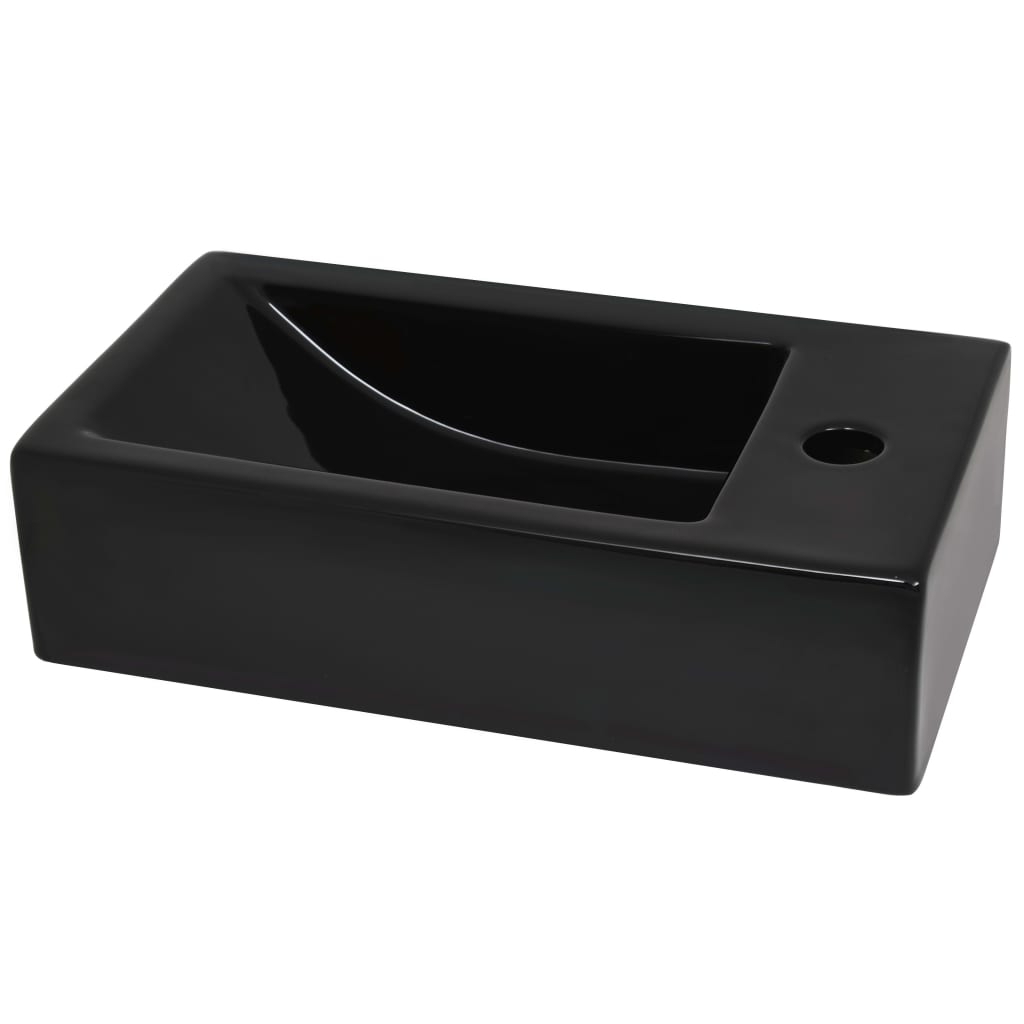 Basin with Faucet Hole Rectangular Ceramic Black 46x25.5x12 cm