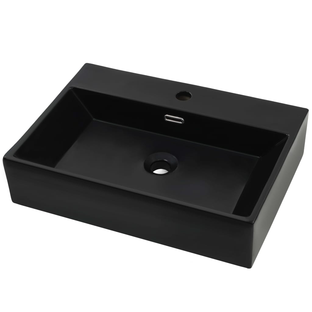 Basin with Faucet Hole Ceramic Black 60.5x42.5x14.5 cm