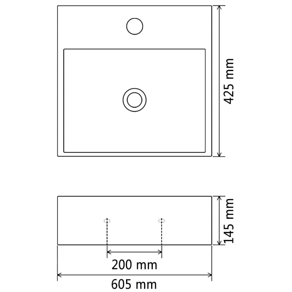 Basin with Faucet Hole Ceramic Black 60.5x42.5x14.5 cm