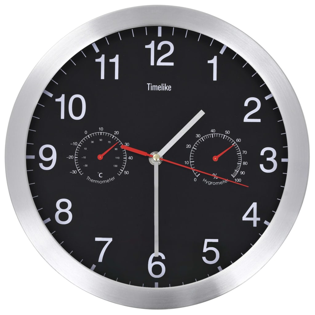 Wall Clock with Quartz Movement Hygrometer Thermometer Black