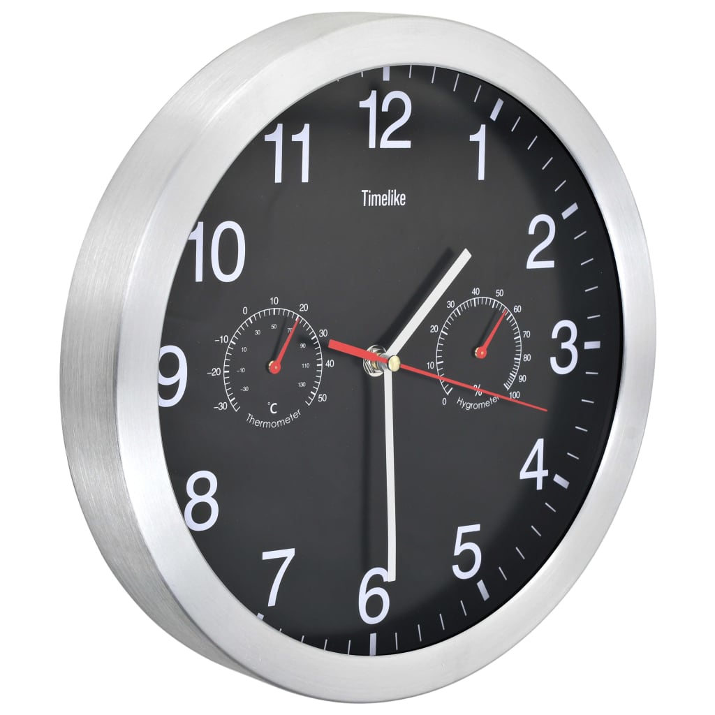 Wall Clock with Quartz Movement Hygrometer Thermometer Black