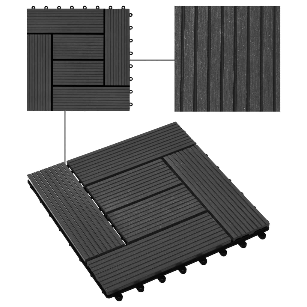 11 pcs Decking Tiles WPC 30x30 cm 1 sqm Black