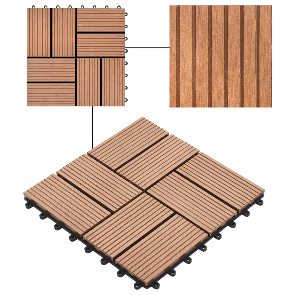 11 pcs Decking Tiles WPC 30x30 cm 1 sqm Brown