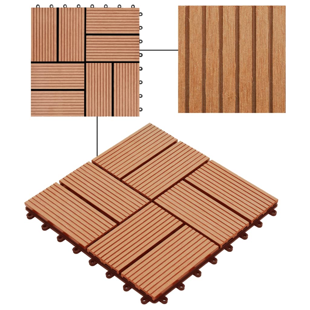 11 pcs Decking Tiles WPC 30x30 cm 1 sqm Teak Colour