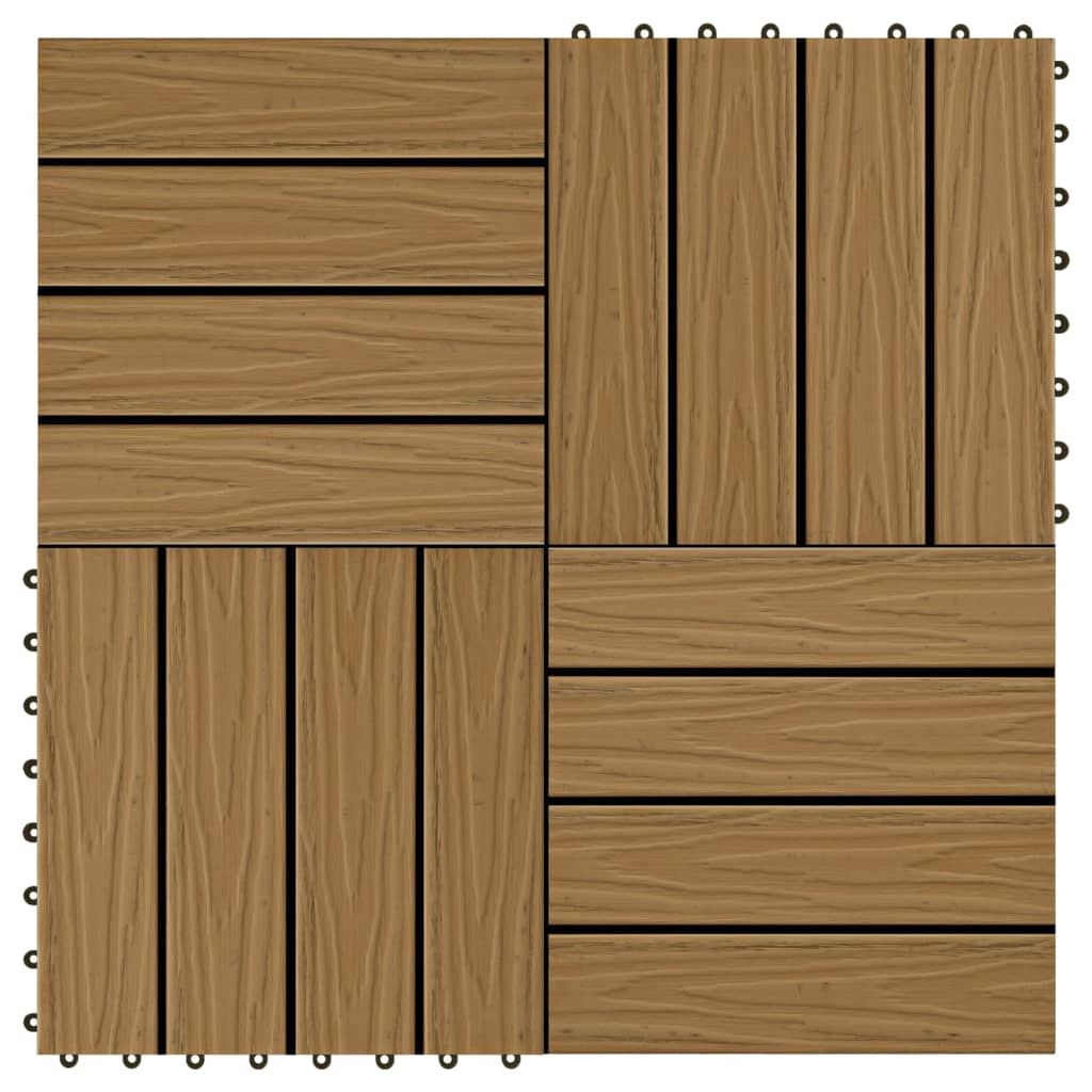 11 pcs Decking Tiles Deep Embossed WPC 30x30 cm 1 sqm Teak Colour