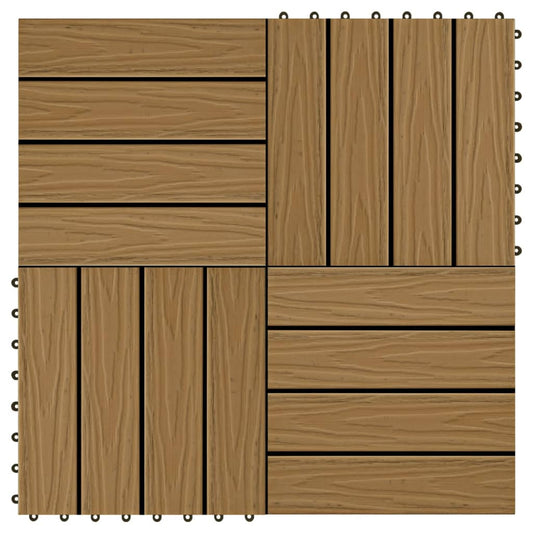 11 pcs Decking Tiles Deep Embossed WPC 30x30 cm 1 sqm Teak Colour