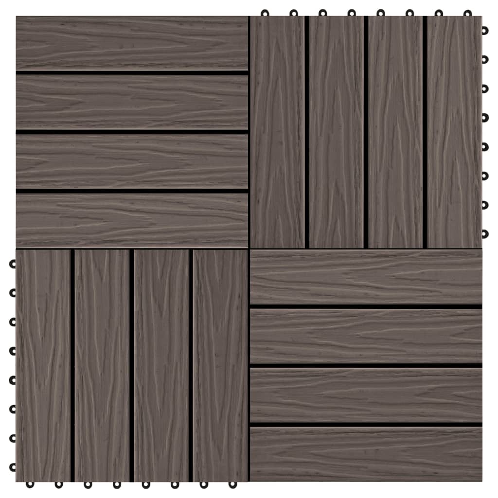 11 pcs Decking Tiles Deep Embossed WPC 30x30 cm 1 sqm Dark Brown