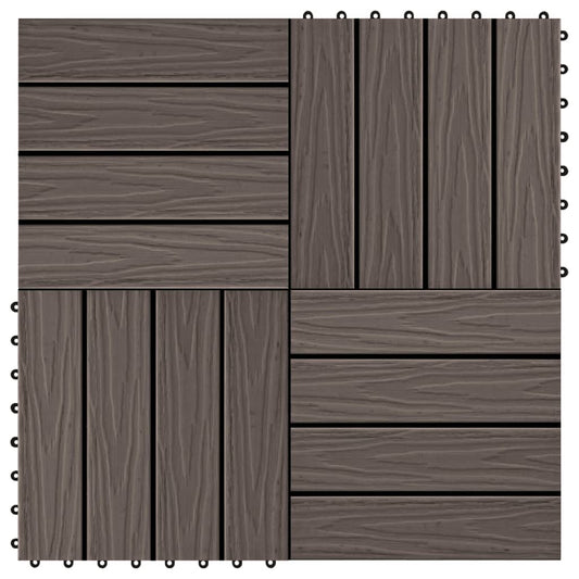 11 pcs Decking Tiles Deep Embossed WPC 30x30 cm 1 sqm Dark Brown