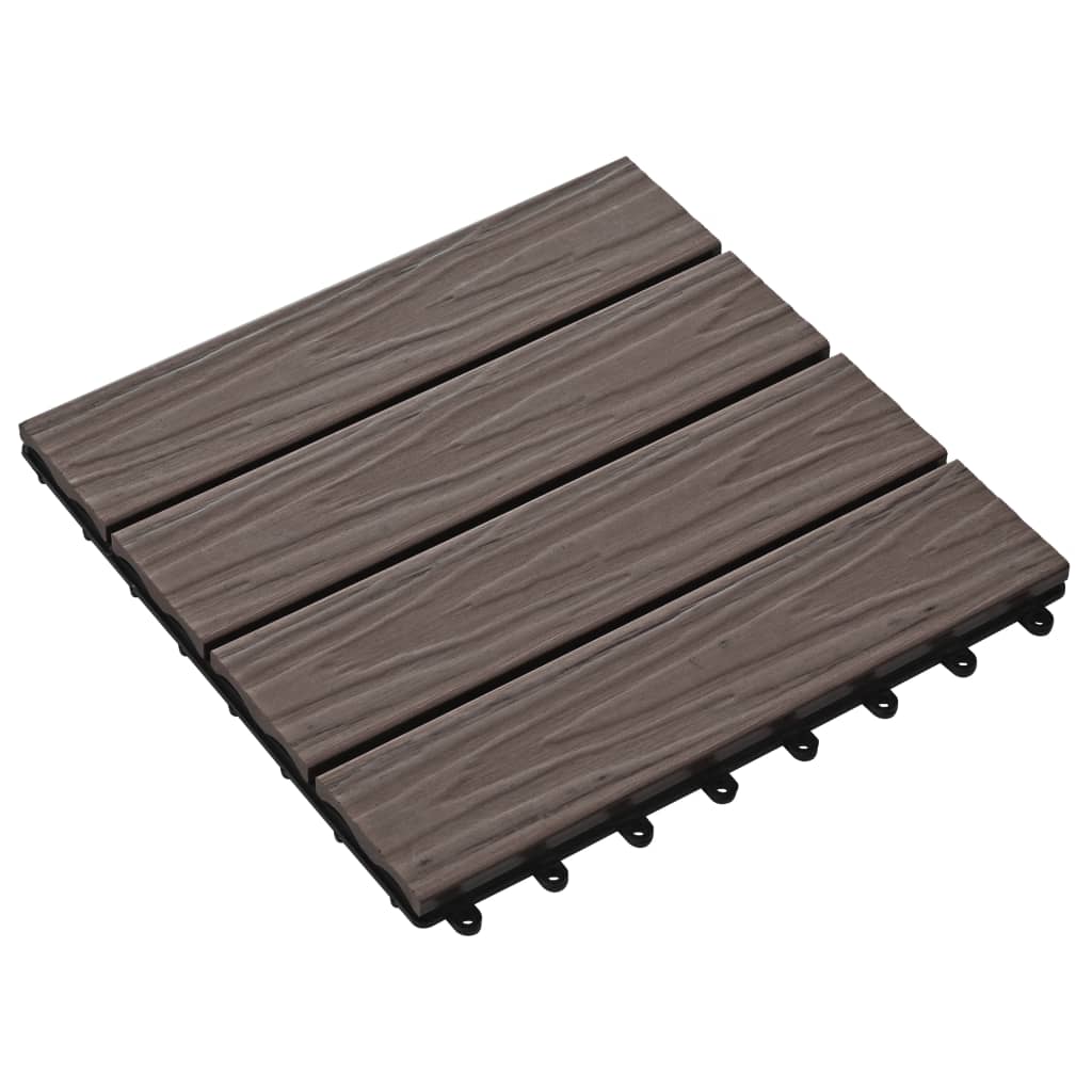 11 pcs Decking Tiles Deep Embossed WPC 30x30 cm 1 sqm Dark Brown