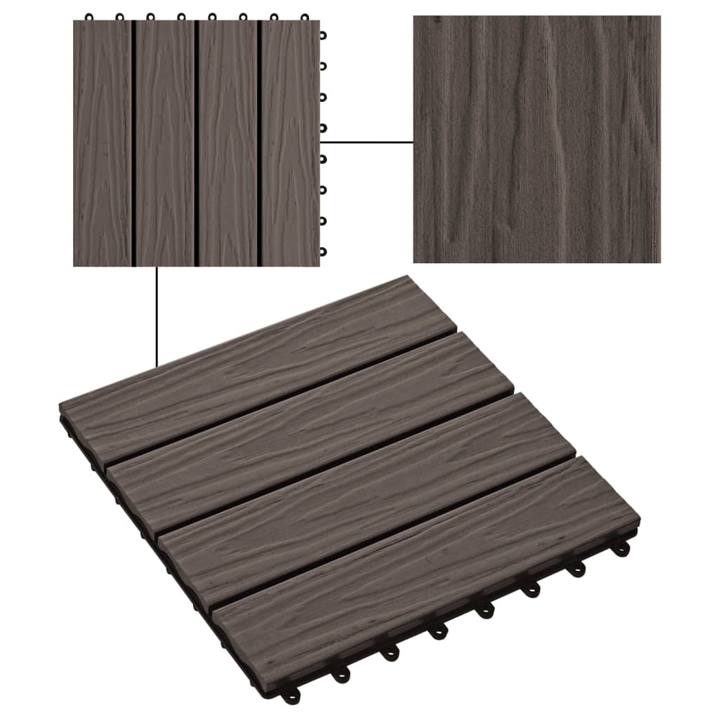 11 pcs Decking Tiles Deep Embossed WPC 30x30 cm 1 sqm Dark Brown