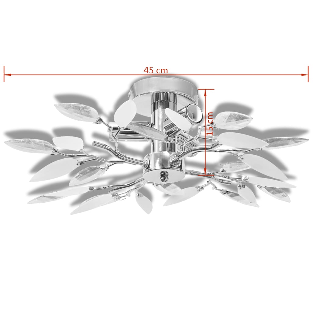 Ceiling Lamp White & Transparent Acrylic Crystal Leaf Arms 3 E14 Bulbs