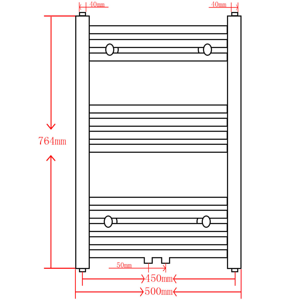 Bathroom Heating Towel Rail Radiator Curve 500x764 mm Black