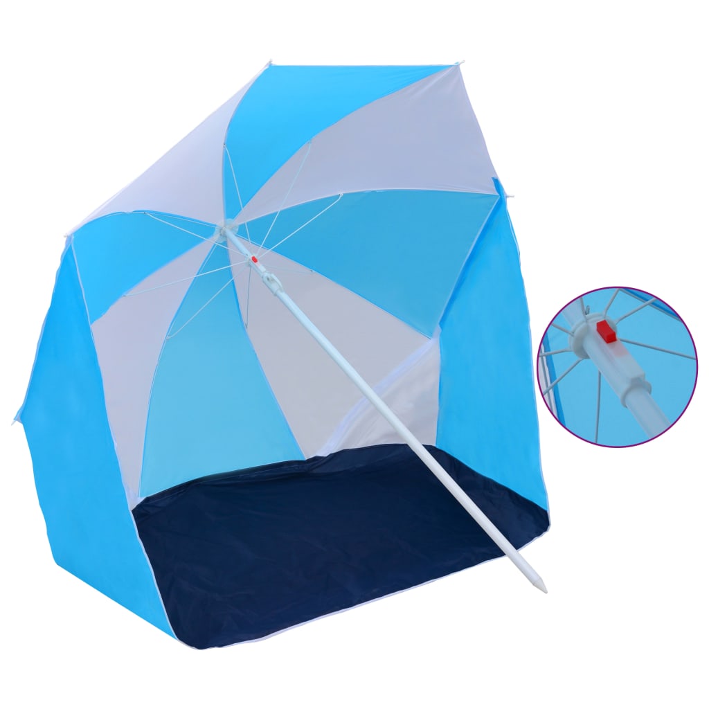 Beach Umbrella Shelter Blue and White 180 cm Fabric