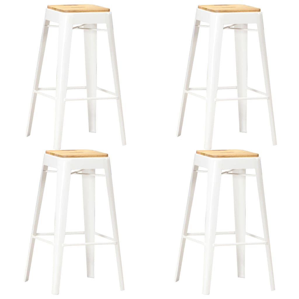 Bar Stools 4 pcs White Solid Mango Wood