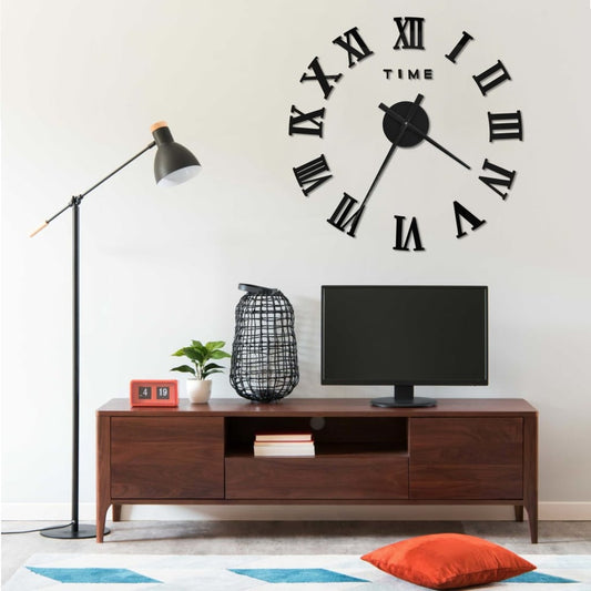 3D Wall Clock Modern Design Black 100 cm XXL