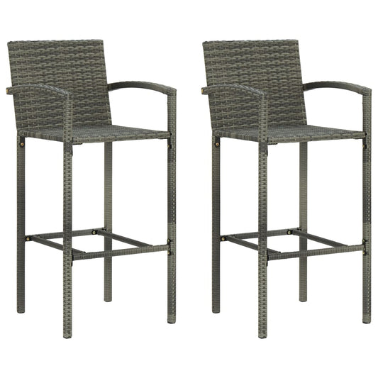 Bar Stools 2 pcs Grey Poly Rattan