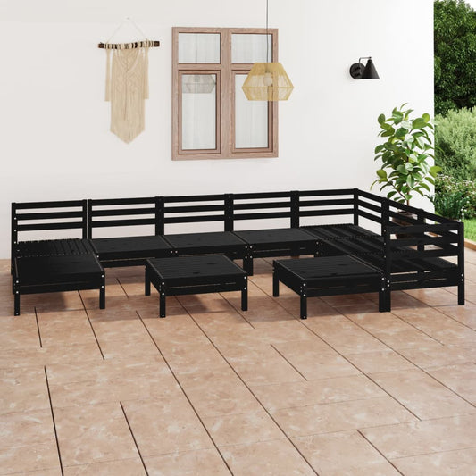 10 Piece Garden Lounge Set Solid Wood Pine Black