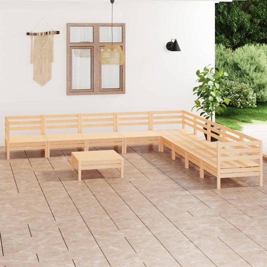 10 Piece Garden Lounge Set Solid Wood Pine