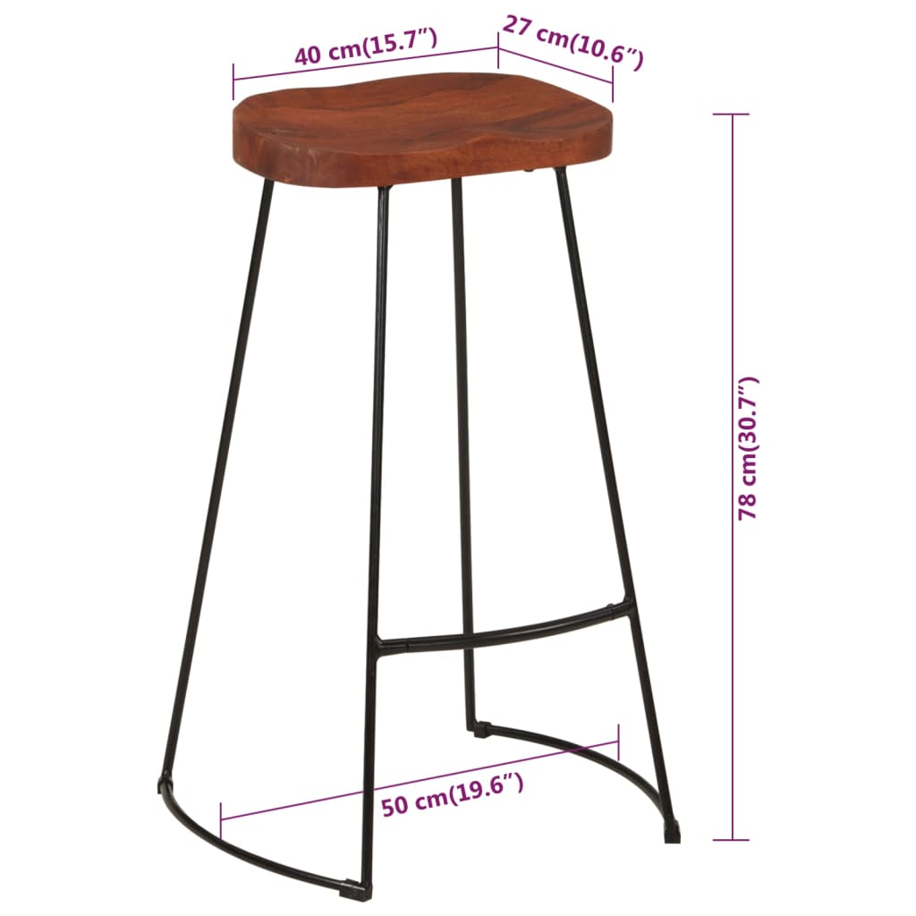 Gavin Bar Stools 2 pcs 50x40x78 cm Solid Wood Mango