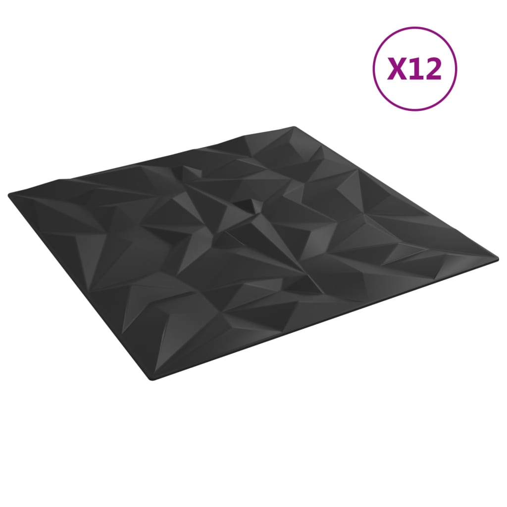 Wall Panels 12 pcs Black 50x50 cm XPS 3 m² Amethyst